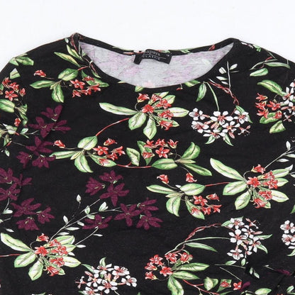 Papaya Womens Black Floral Viscose Basic Blouse Size 10 Round Neck - Side Tie Detail