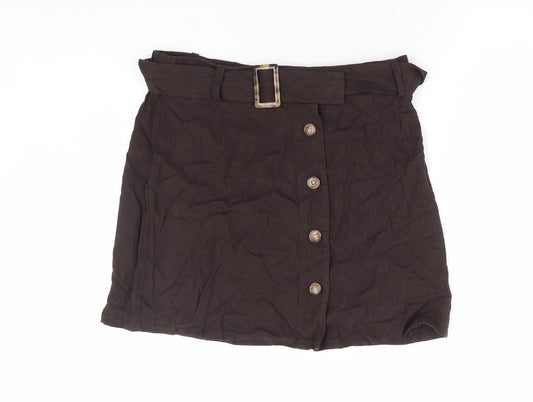 Peacocks Womens Brown Viscose Mini Skirt Size 12 Button