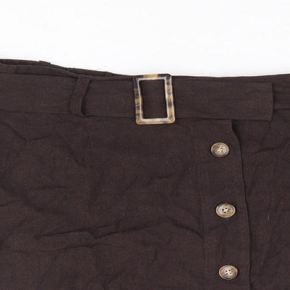Peacocks Womens Brown Viscose Mini Skirt Size 12 Button