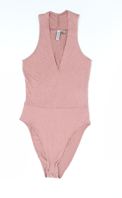 Divided by H&M Womens Pink Modal Bodysuit One-Piece Size XS Snap