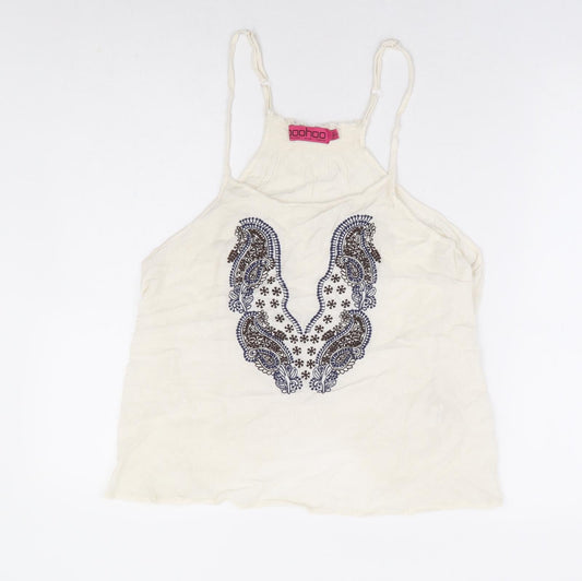 Boohoo Womens Ivory Viscose Camisole Tank Size 6 Round Neck - Racer Back