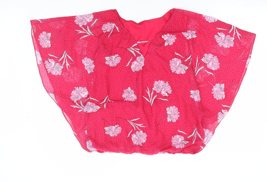 George Womens Pink Floral Polyester Basic Blouse Size 12 Round Neck - Batwing Overlay