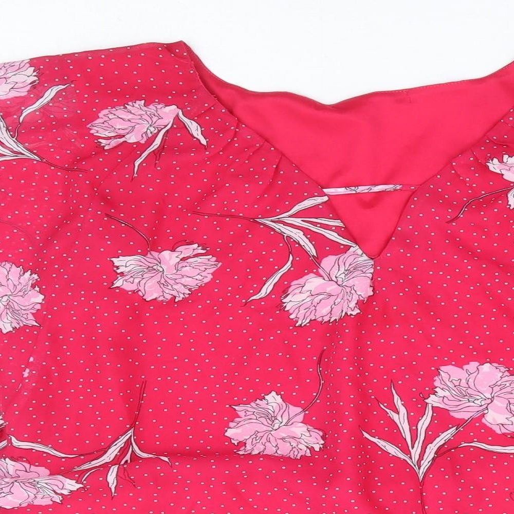 George Womens Pink Floral Polyester Basic Blouse Size 12 Round Neck - Batwing Overlay