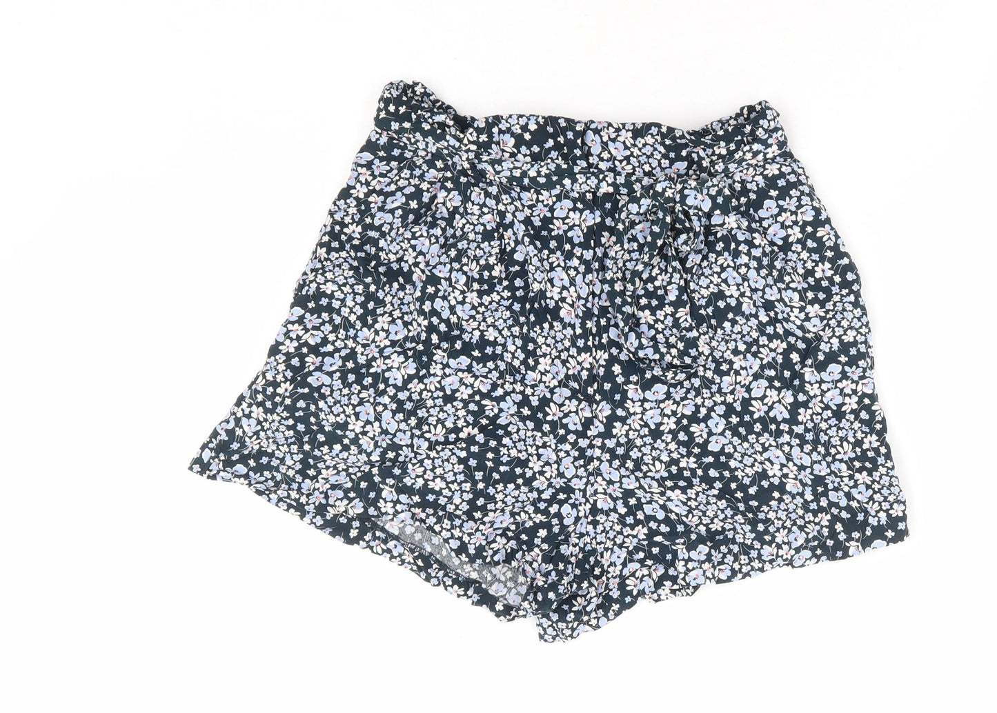 H&M Womens Green Floral Viscose Paperbag Shorts Size 8 L4 in Regular Zip