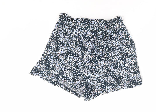 H&M Womens Green Floral Viscose Paperbag Shorts Size 8 L4 in Regular Zip