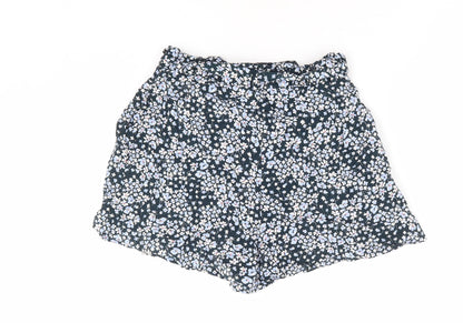 H&M Womens Green Floral Viscose Paperbag Shorts Size 8 L4 in Regular Zip