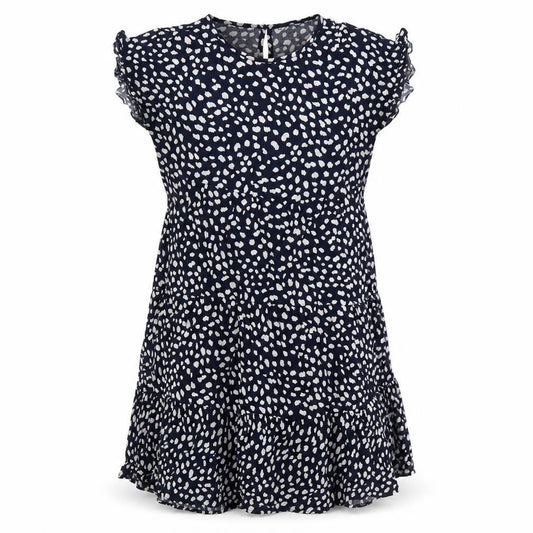 Preworn Womens Blue Geometric Polyester Fit & Flare Size L Round Neck Button - Tiered