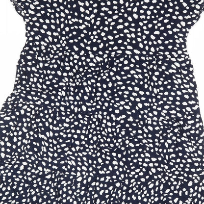 Preworn Womens Blue Geometric Polyester Fit & Flare Size L Round Neck Button - Tiered