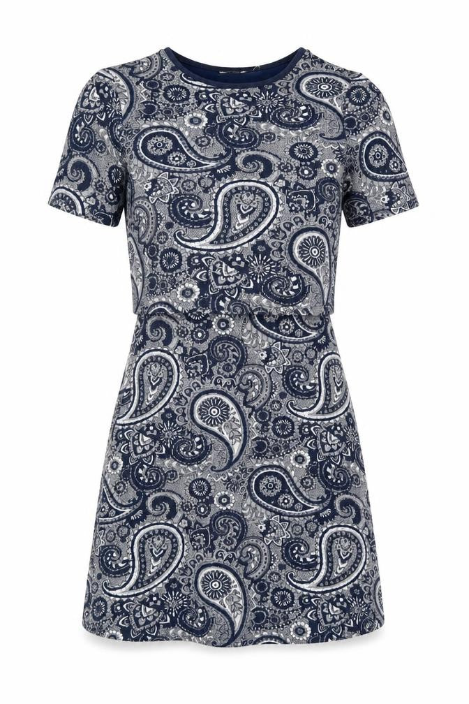 Oasis Womens Blue Paisley Polyester A-Line Size S Round Neck Pullover