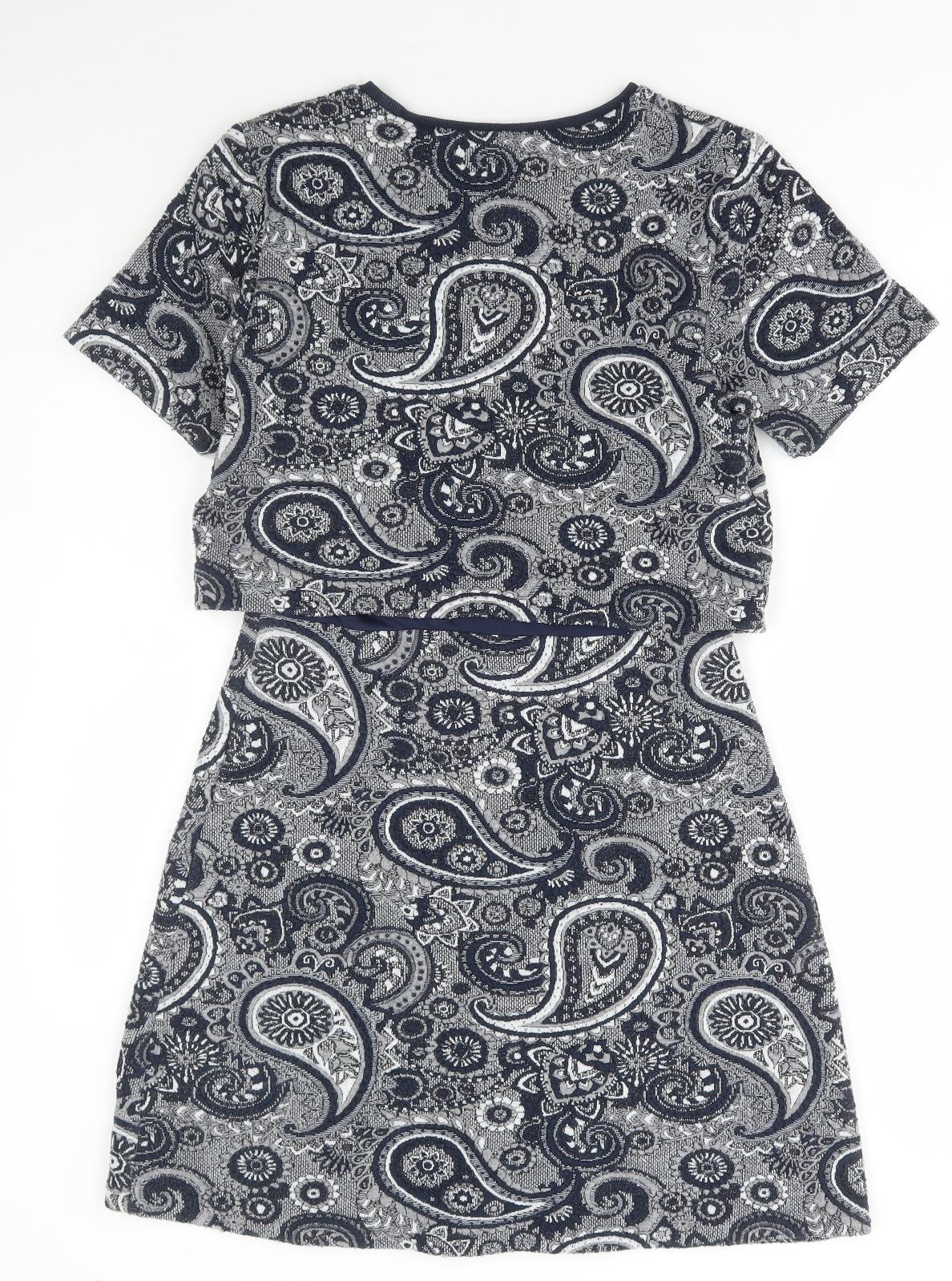 Oasis Womens Blue Paisley Polyester A-Line Size S Round Neck Pullover