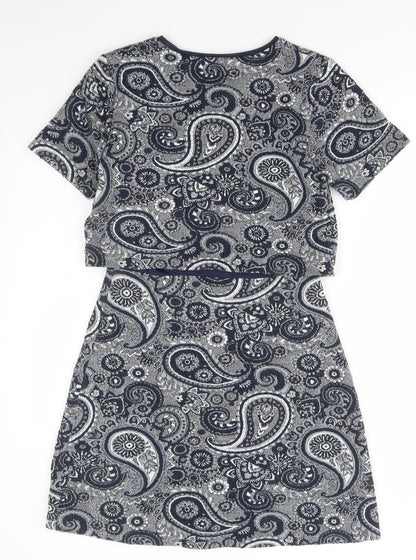 Oasis Womens Blue Paisley Polyester A-Line Size S Round Neck Pullover