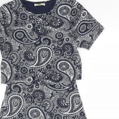 Oasis Womens Blue Paisley Polyester A-Line Size S Round Neck Pullover