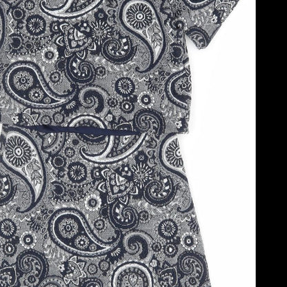 Oasis Womens Blue Paisley Polyester A-Line Size S Round Neck Pullover