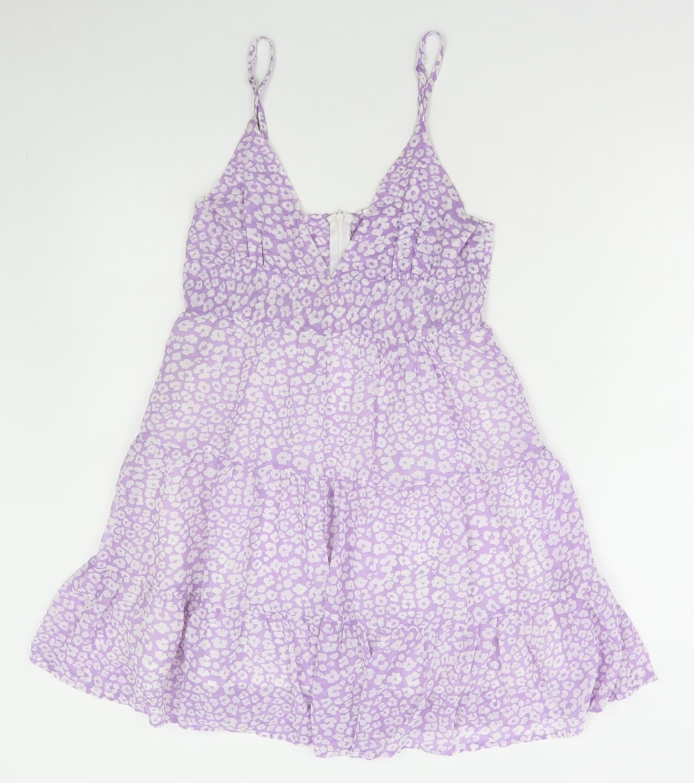 SheIn Womens Purple Floral Polyester A-Line Size S V-Neck Zip