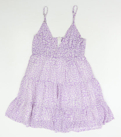 SheIn Womens Purple Floral Polyester A-Line Size S V-Neck Zip