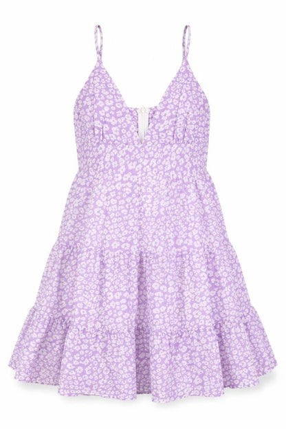 SheIn Womens Purple Floral Polyester A-Line Size S V-Neck Zip