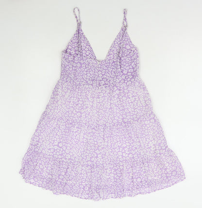 SheIn Womens Purple Floral Polyester A-Line Size S V-Neck Zip