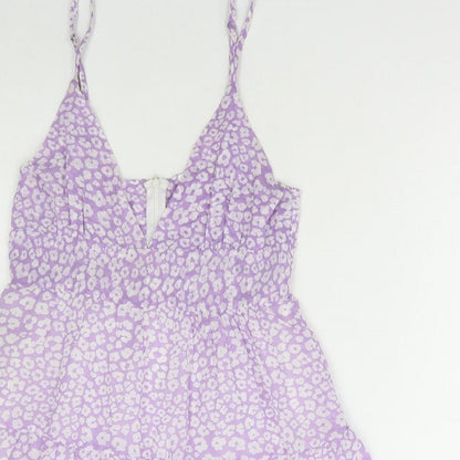 SheIn Womens Purple Floral Polyester A-Line Size S V-Neck Zip