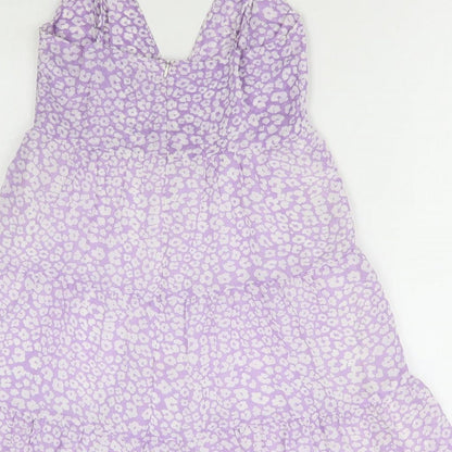 SheIn Womens Purple Floral Polyester A-Line Size S V-Neck Zip