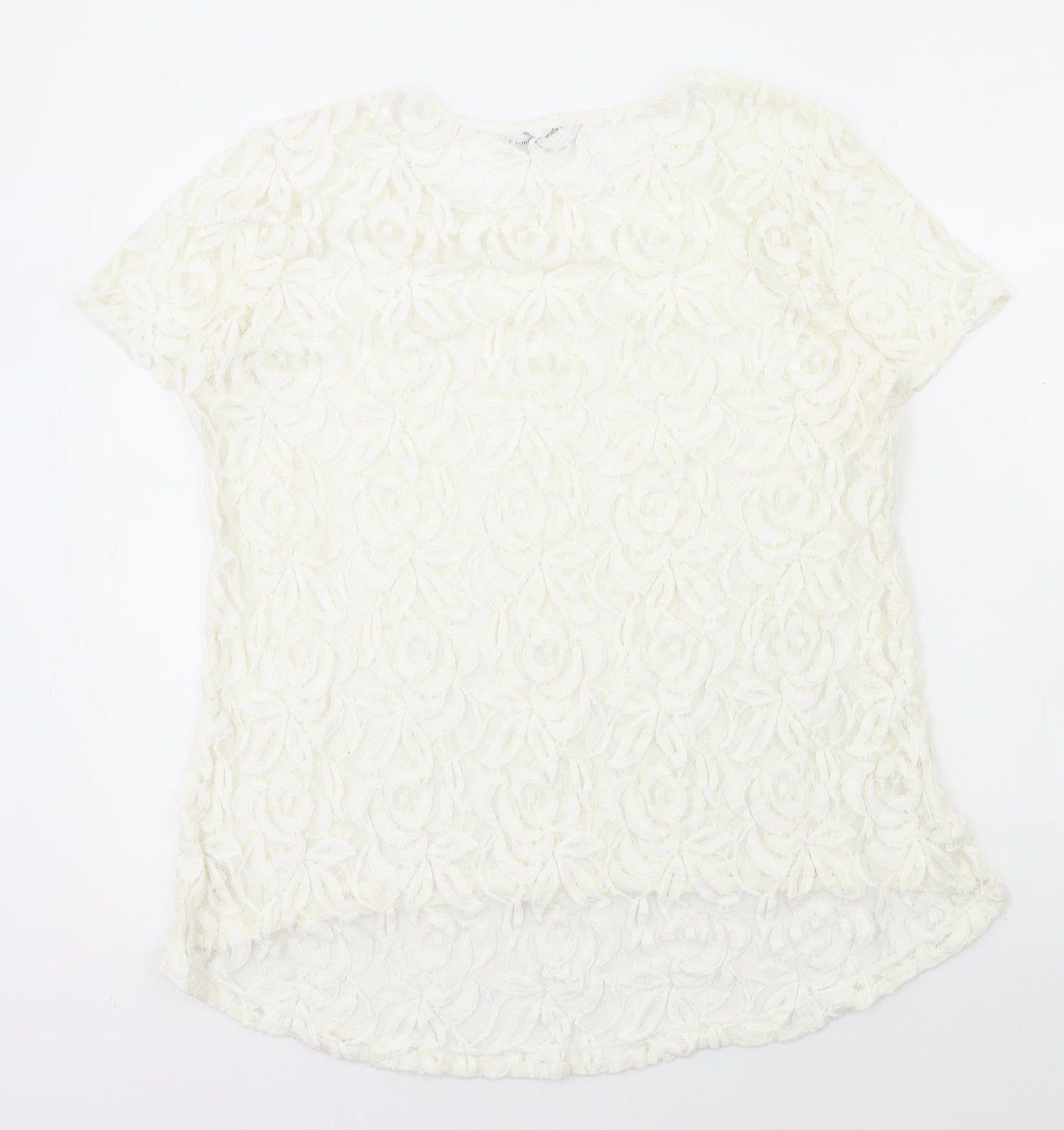 Cut Loose Womens White Geometric Cotton Basic T-Shirt Size M Round Neck