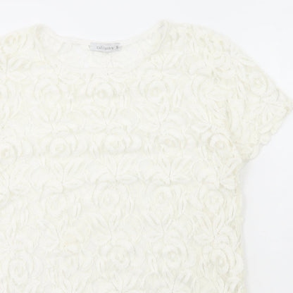 Cut Loose Womens White Geometric Cotton Basic T-Shirt Size M Round Neck