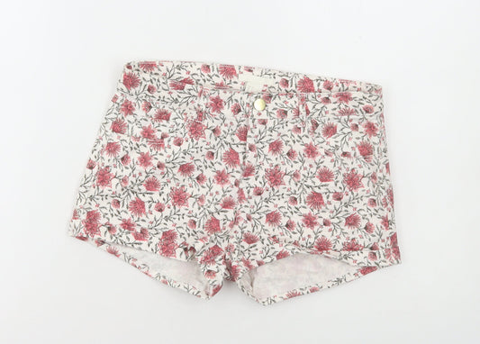 H&M Womens Multicoloured Floral Cotton Hot Pants Shorts Size 6 Regular Zip