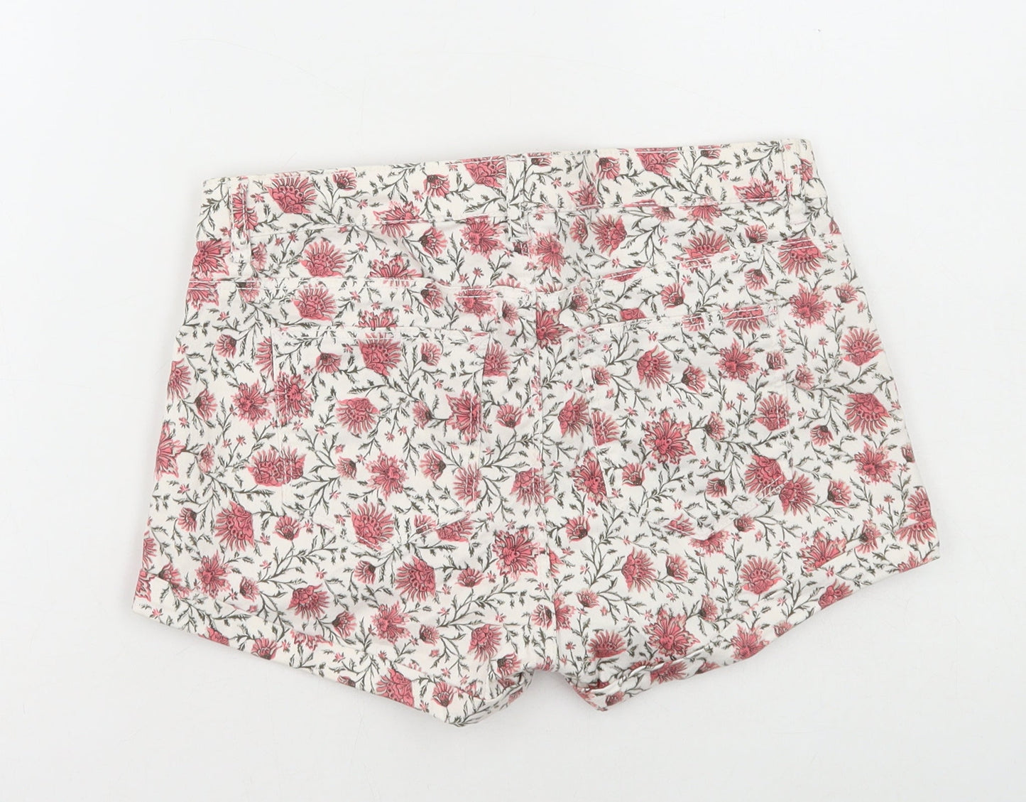 H&M Womens Multicoloured Floral Cotton Hot Pants Shorts Size 6 Regular Zip