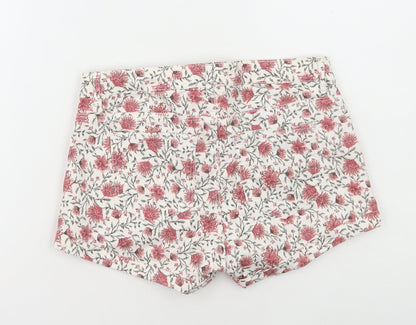 H&M Womens Multicoloured Floral Cotton Hot Pants Shorts Size 6 Regular Zip
