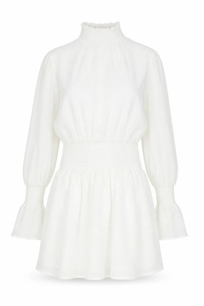 Boohoo Womens White Polka Dot Polyester Fit & Flare Size 8 High Neck Pullover