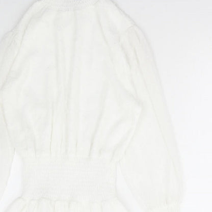 Boohoo Womens White Polka Dot Polyester Fit & Flare Size 8 High Neck Pullover