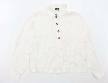 Dororthy Perkins Womens White Viscose Basic Button-Up Size 6 Collared