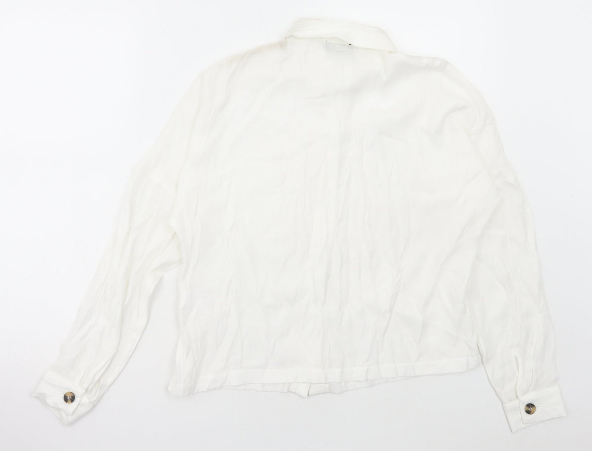 Dororthy Perkins Womens White Viscose Basic Button-Up Size 6 Collared