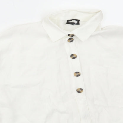 Dororthy Perkins Womens White Viscose Basic Button-Up Size 6 Collared