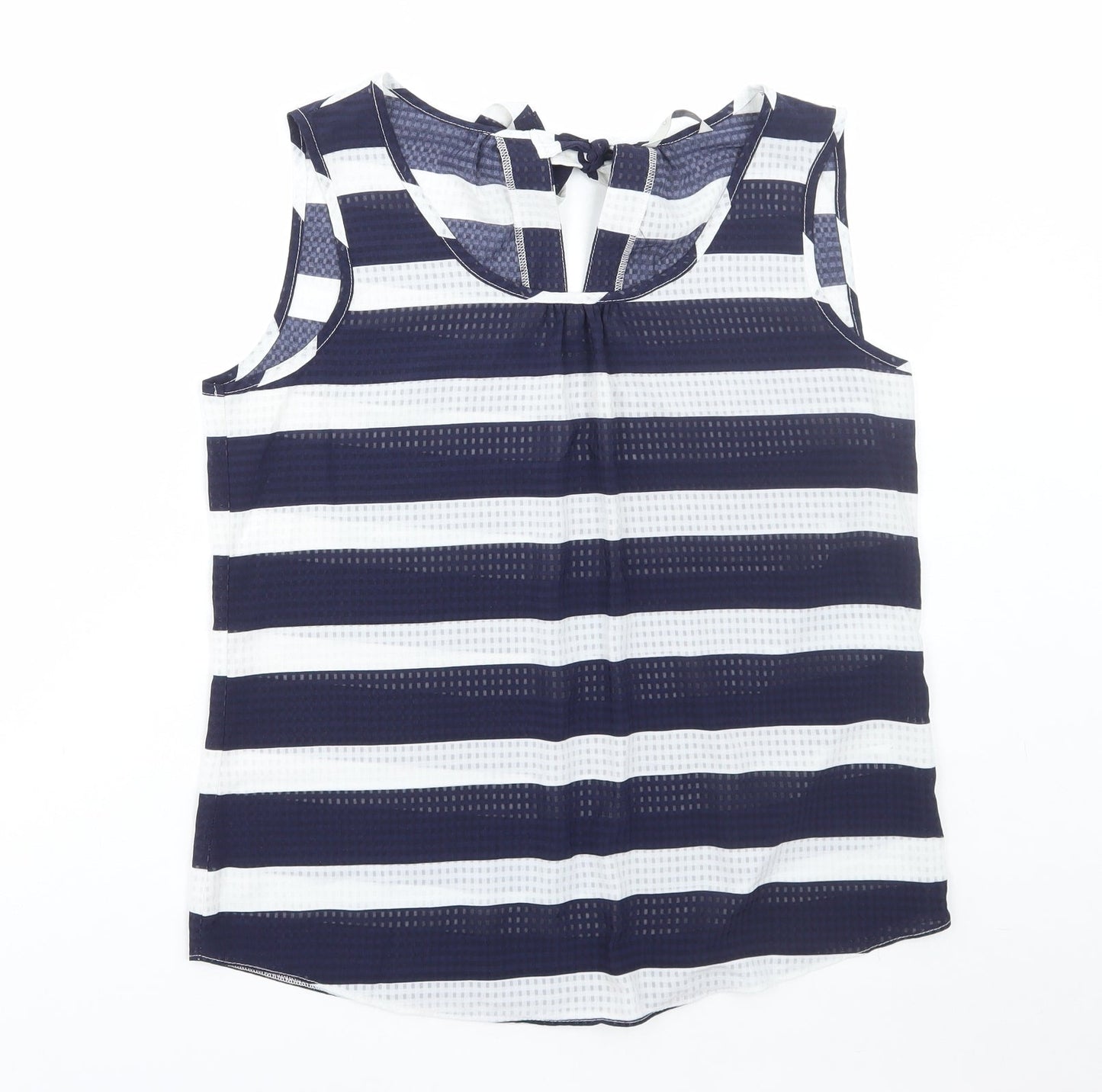 George Womens Blue Striped Polyester Basic Tank Size 12 Scoop Neck
