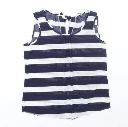 George Womens Blue Striped Polyester Basic Tank Size 12 Scoop Neck