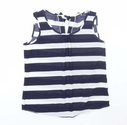 George Womens Blue Striped Polyester Basic Tank Size 12 Scoop Neck