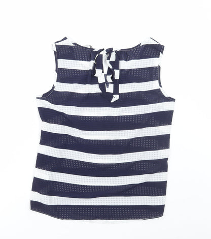 George Womens Blue Striped Polyester Basic Tank Size 12 Scoop Neck