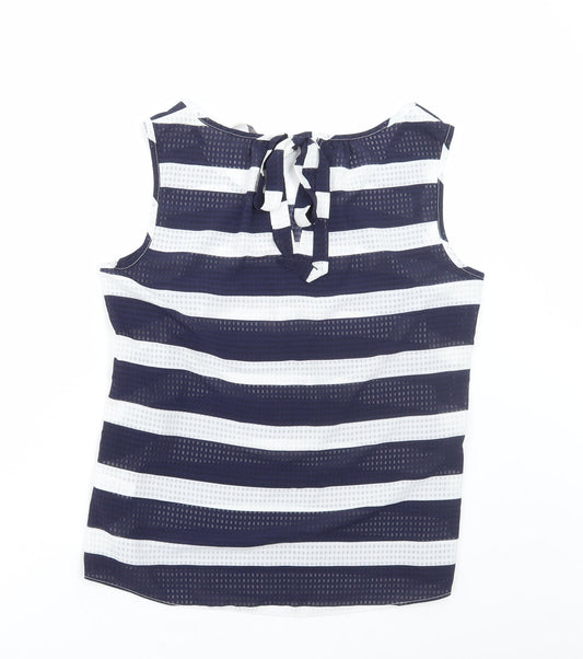George Womens Blue Striped Polyester Basic Tank Size 12 Scoop Neck