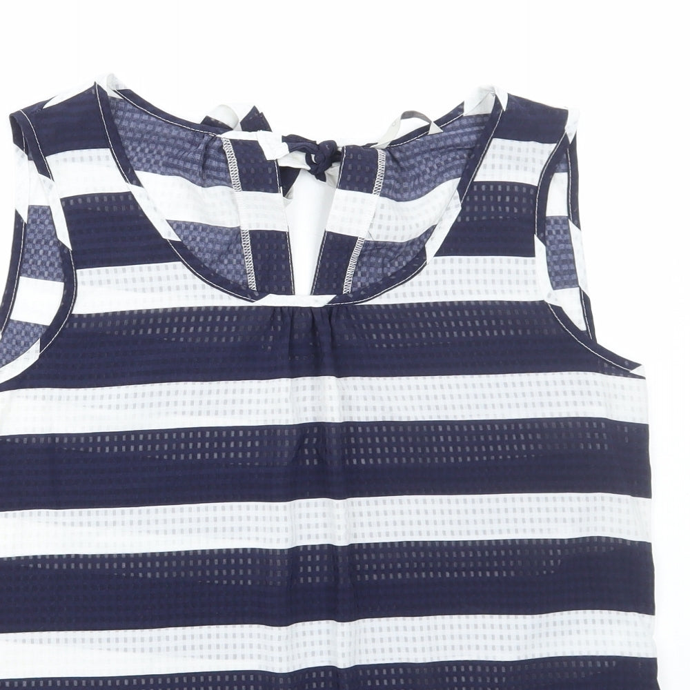 George Womens Blue Striped Polyester Basic Tank Size 12 Scoop Neck