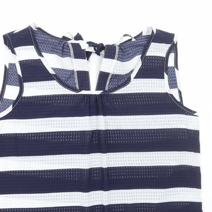 George Womens Blue Striped Polyester Basic Tank Size 12 Scoop Neck