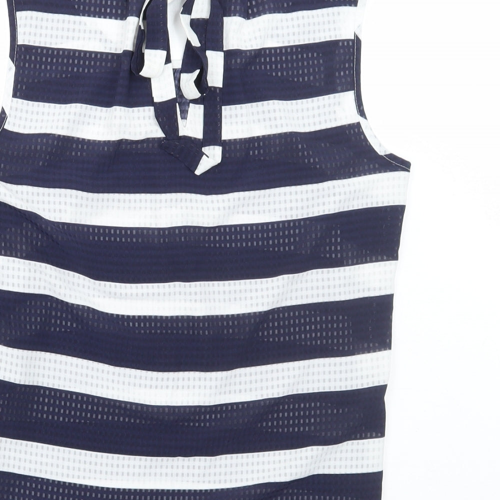 George Womens Blue Striped Polyester Basic Tank Size 12 Scoop Neck