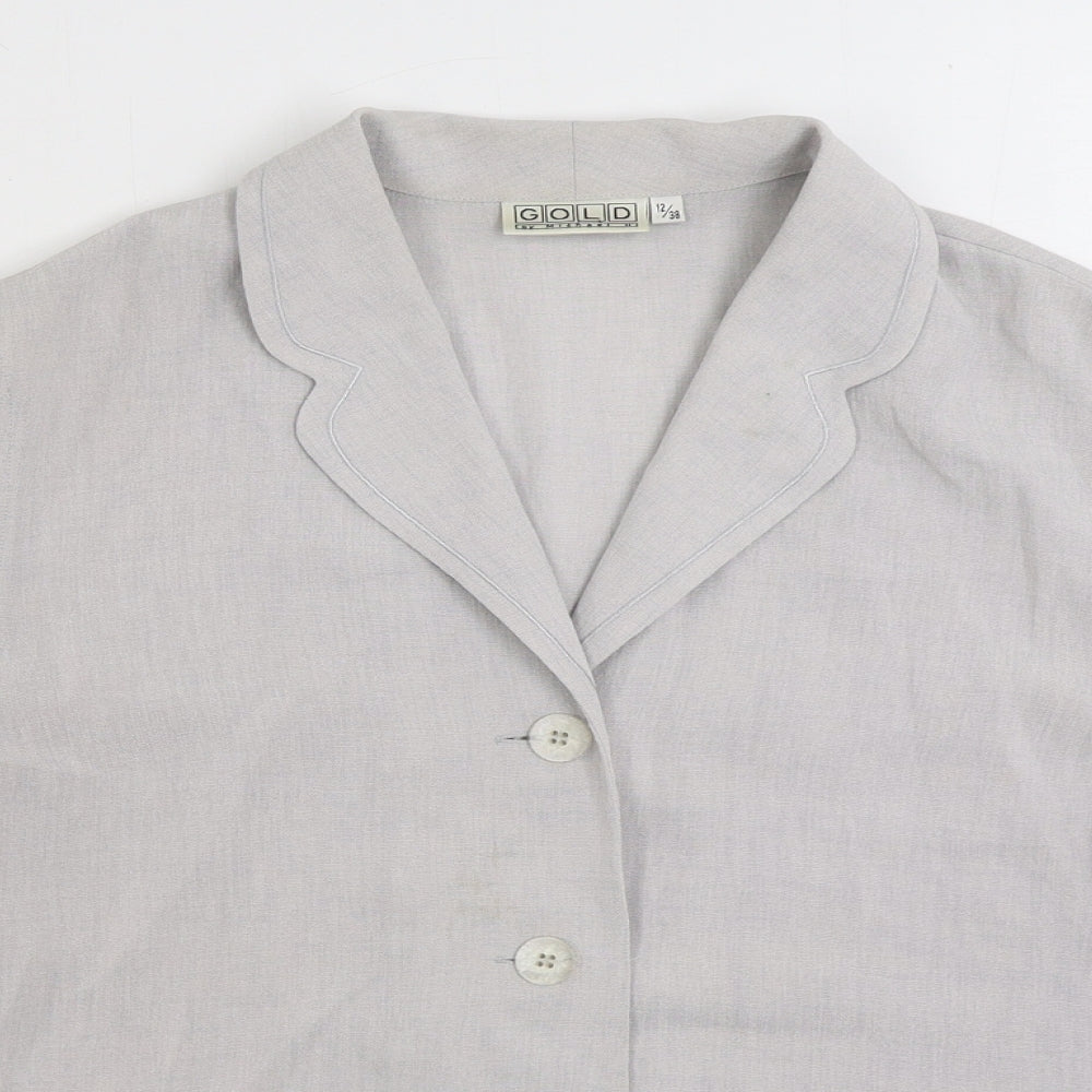 Womens UK Size 12 Gold Grey Basic Button-Up