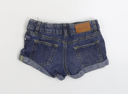 Denim & Co. Girls Blue Cotton Hot Pants Shorts Size 3-4 Years Regular Zip