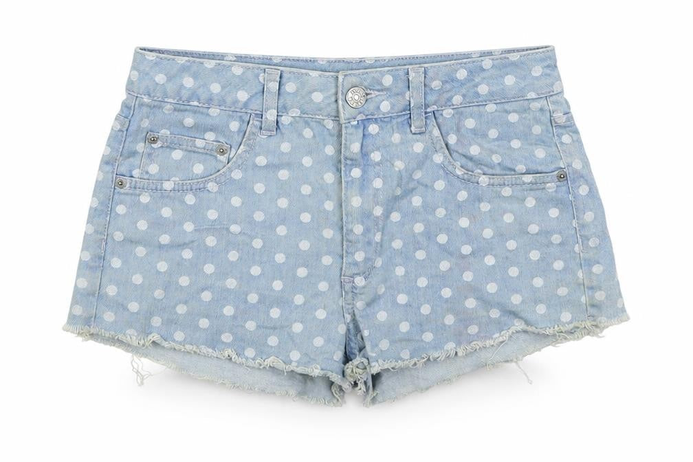 Topshop Womens Blue Polka Dot Cotton Hot Pants Shorts Size 28 in Regular Zip