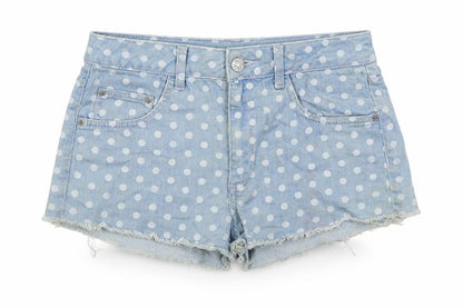 Topshop Womens Blue Polka Dot Cotton Hot Pants Shorts Size 28 in Regular Zip