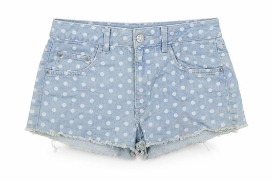 Topshop Womens Blue Polka Dot Cotton Hot Pants Shorts Size 28 in Regular Zip