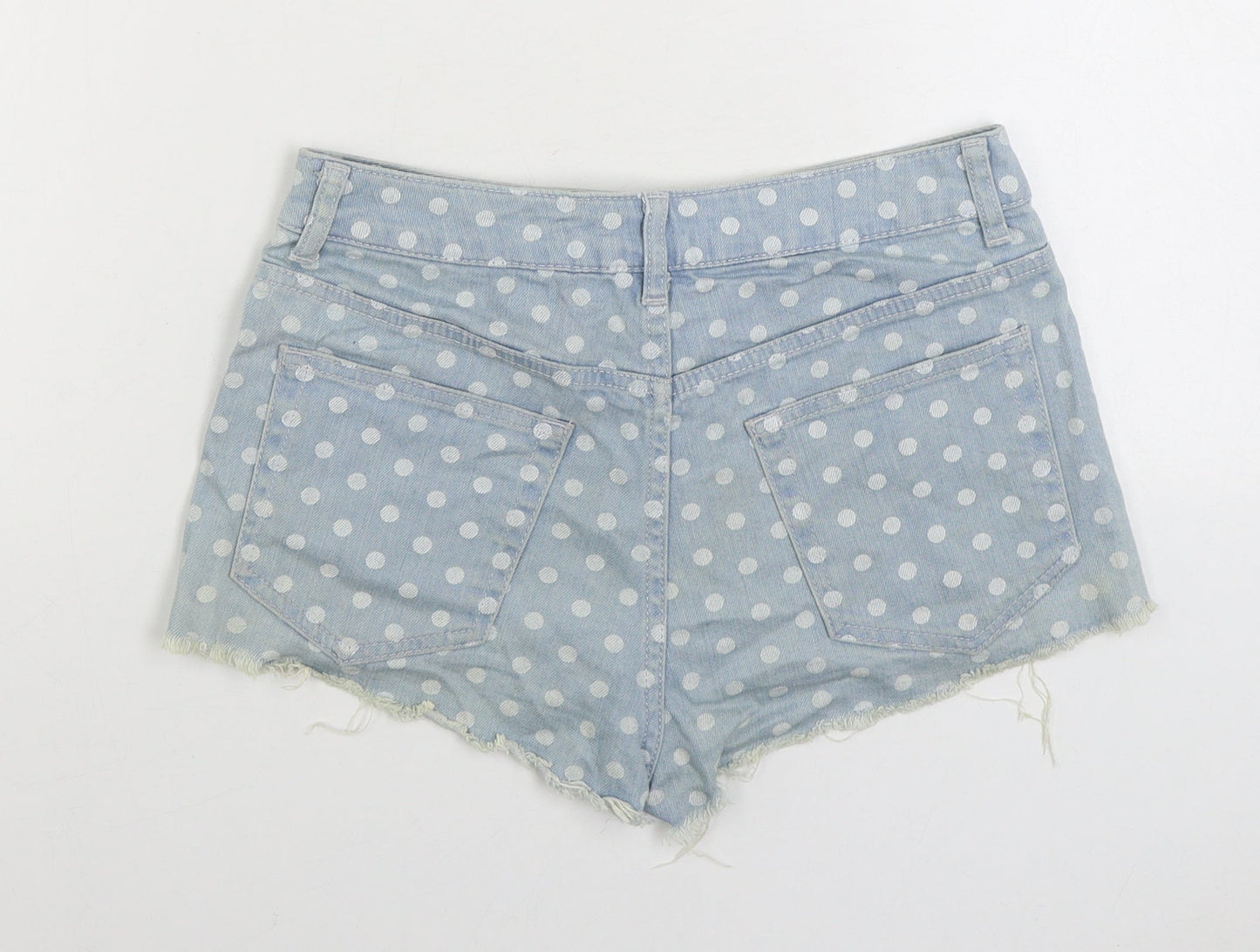 Topshop Womens Blue Polka Dot Cotton Hot Pants Shorts Size 28 in Regular Zip