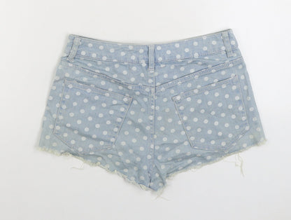 Topshop Womens Blue Polka Dot Cotton Hot Pants Shorts Size 28 in Regular Zip