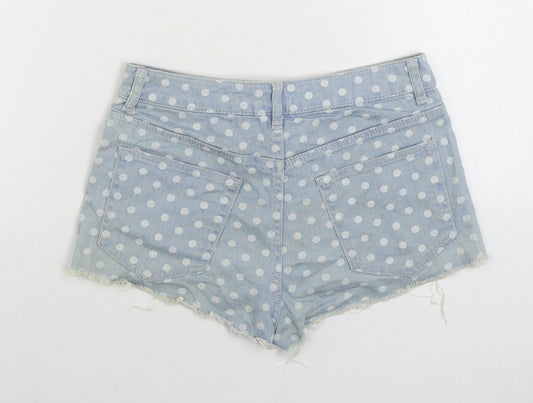 Topshop Womens Blue Polka Dot Cotton Hot Pants Shorts Size 28 in Regular Zip