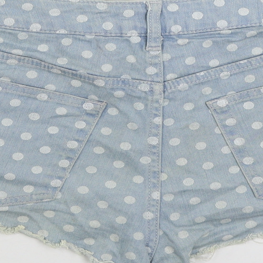 Topshop Womens Blue Polka Dot Cotton Hot Pants Shorts Size 28 in Regular Zip